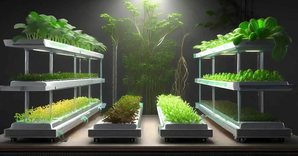 thriving indoor hydroponic garden filled with lush greens and herbs